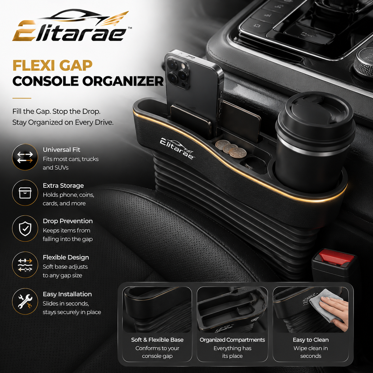Elitarae™ FlexiGap Smart Console Organizer