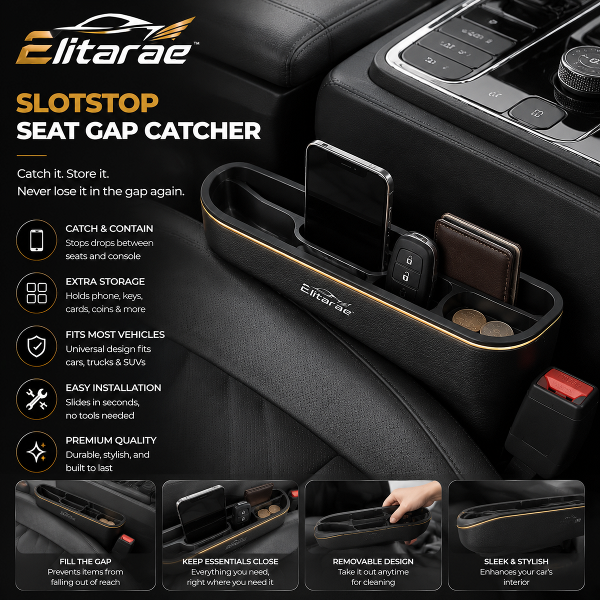 Elitarae™ SlotStop Premium Seat Gap Catcher