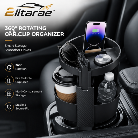 Elitarae™ SpinVault 360° Rotating Car Cup Organizer