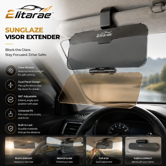 Elitarae™ SunGlaze Pro Dual-Panel Visor Extender